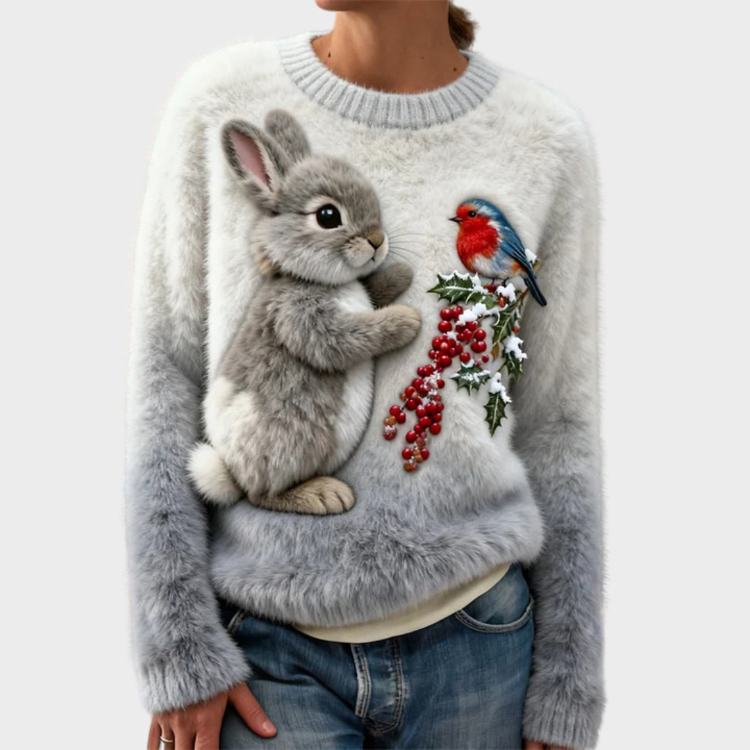 Nalina – Pluszowy świąteczny sweter z króliczkiem