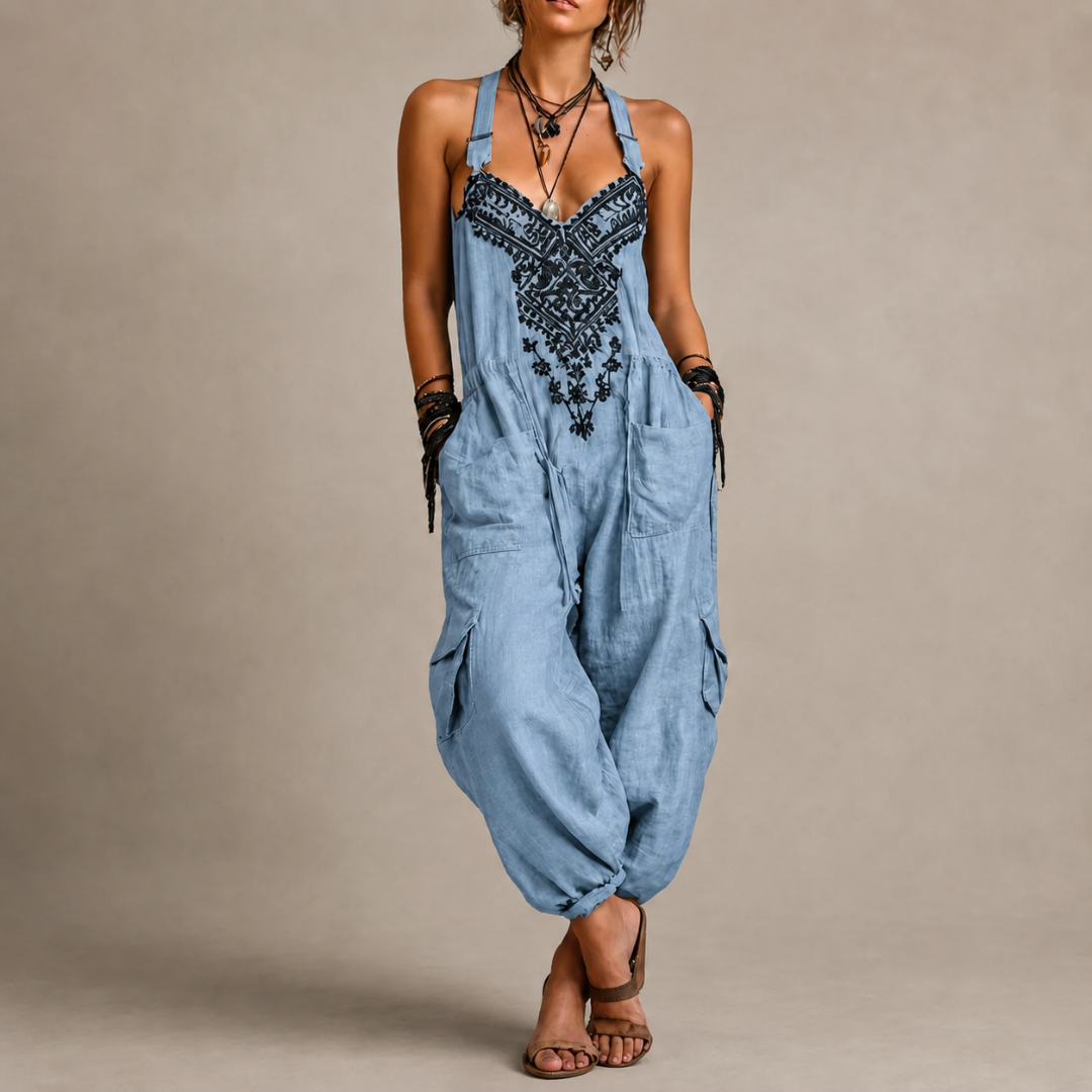 Kombinezon Jagoda™ — haftowany kombinezon boho z kieszeniami
