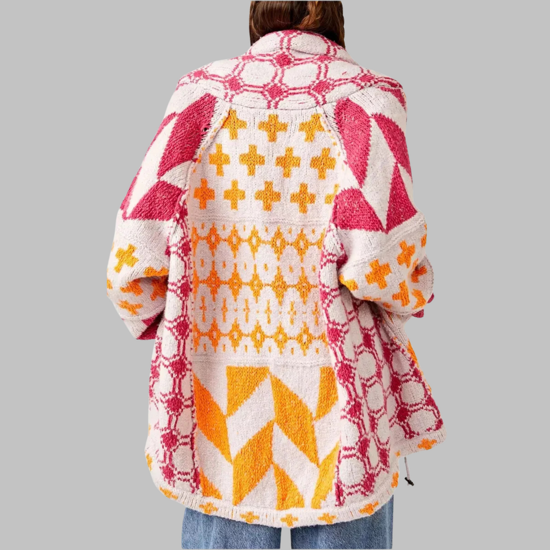 Alessandra – Kardigan vintage oversize z kołnierzykiem i guzikami